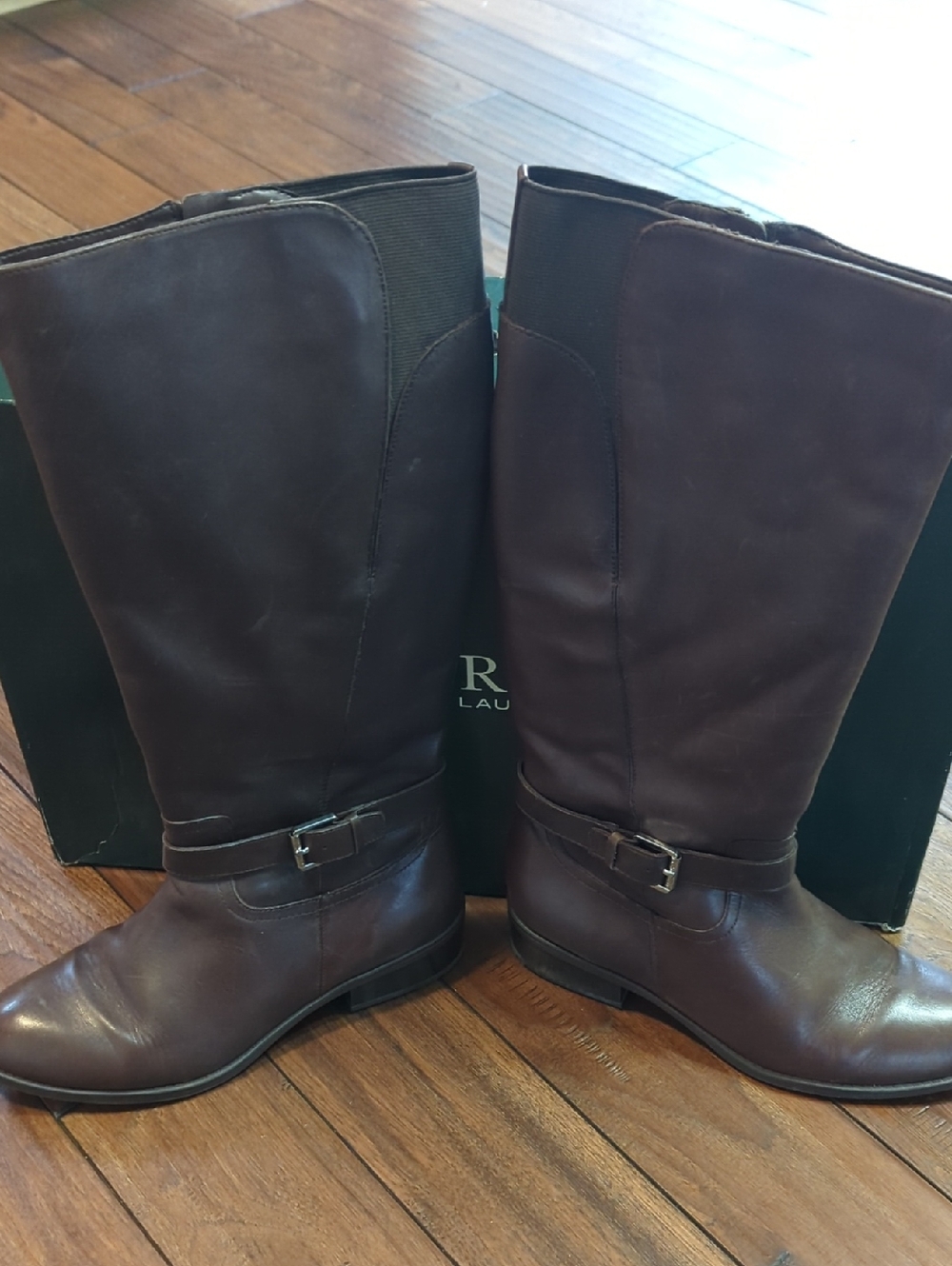 Ralph Lauren Tall Brown Leather Riding Boots Size 8.5